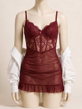Avidlove Wine Red Floral Lace Chemise Nightgown Size M Underwire New Sealed